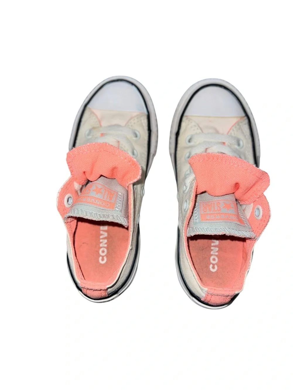 Converse Chuck Taylor All Star Low Top Sneakers White Neon Coral Kids Size 11